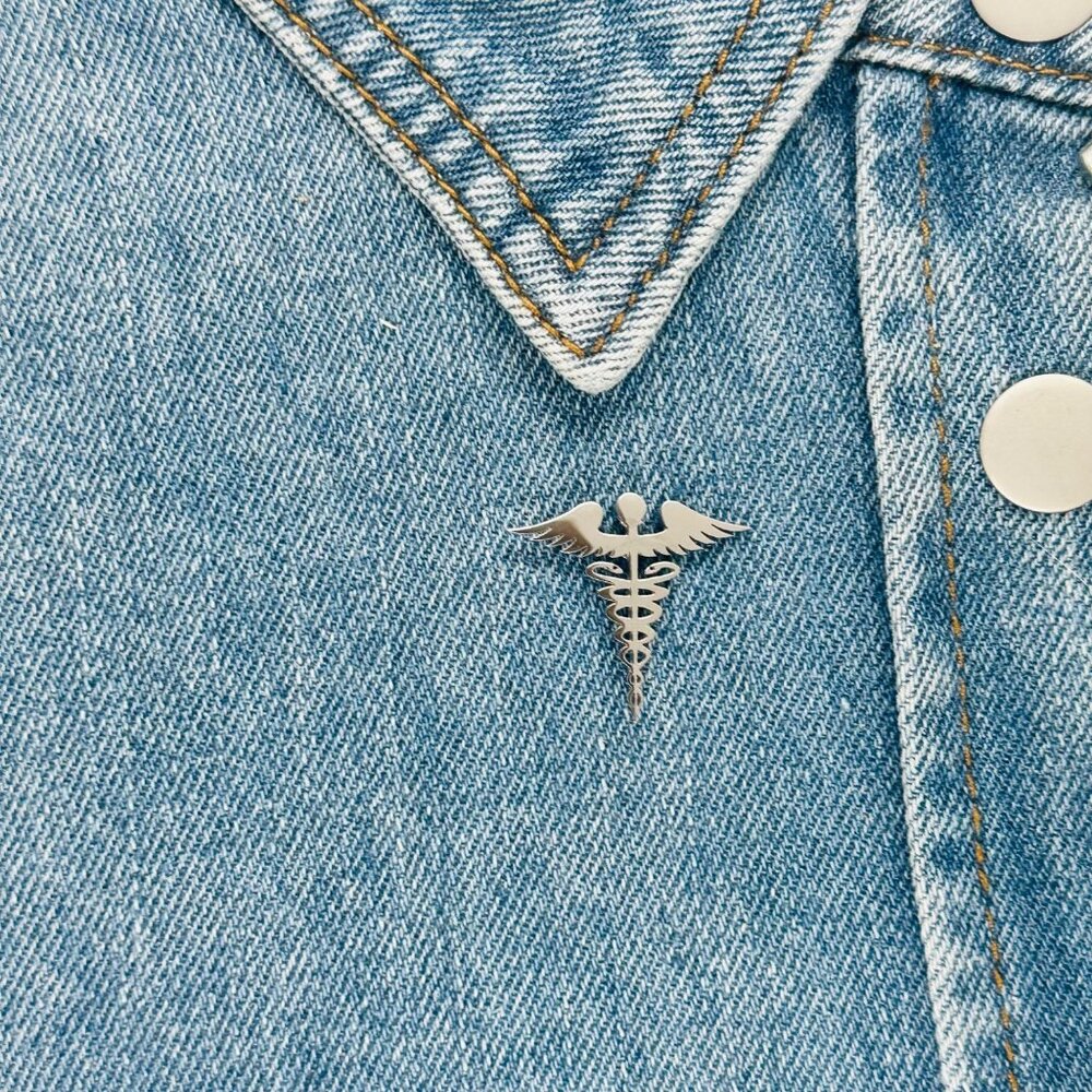 Pin Caduceus Medical Doctor Symbol Medicine Medical Broch Silver Stainless steel